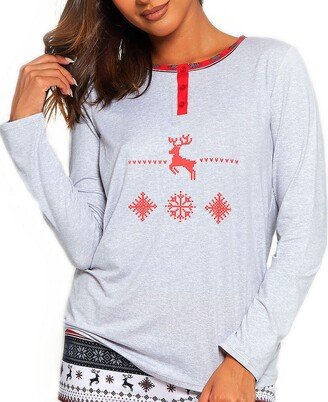 Women's Cozy Modal Button Henley with Holliday Print Accents