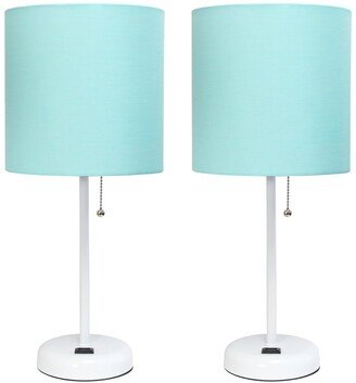 Lalia Home Laila Home White Stick Lamp With Charging Outlet And Fabric Shade 2Pk Set