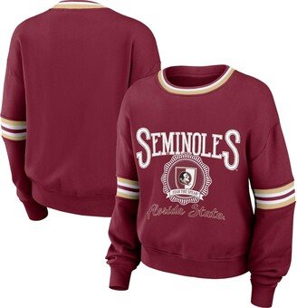 Women's Wear by Erin Andrews Garnet Distressed Florida State Seminoles Vintage-Like Pullover Sweatshirt