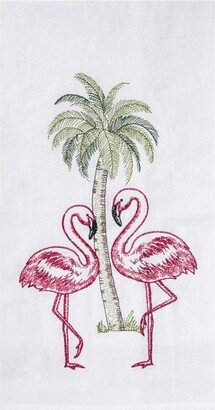 Flamingo Palm Tree Flour Sack Embroidered Cotton Kitchen Towel