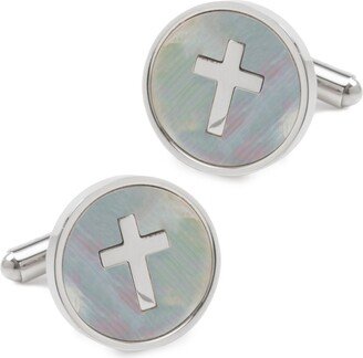 Men's Cross Mother of Pearl Stainless Steel Cufflinks