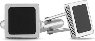 Vera Wang Love Collection Black Enamel Chevron Outer Edge Square Cuff Links in Sterling Silver