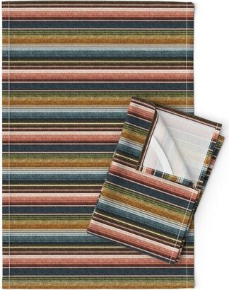 Southwest Stripes Tea Towels | Set Of 2 - Serape By Littlearrowdesign Blue Tiny Linen Cotton Spoonflower