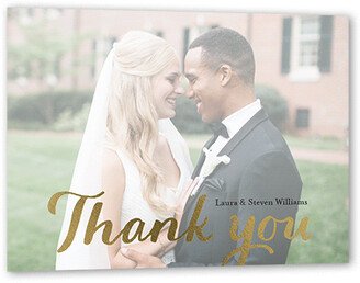 Wedding Thank You Cards: Elegant Grace Thank You Card, Gold Foil, White, 5X7, Luxe Double-Thick Cardstock, Square