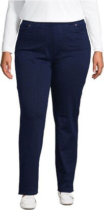 Women's Plus Size Starfish Mid Rise Pull On Knit Denim Straight Jeans - 3X - Dark Indigo