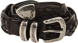 Braided Calfskin Belt With Detailed Buckle And Tip