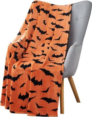 Kate Aurora Halloween Spooky Bats Pumpkin Orange & Black Ultra Soft & Plush Oversized Accent Throw Blanket - 50 in. W x 70 in. L