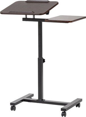 USA Height Adjustable Laptop Cart with Side Table and Dynamic Rolling Workstation, Laptop Stand, Brown