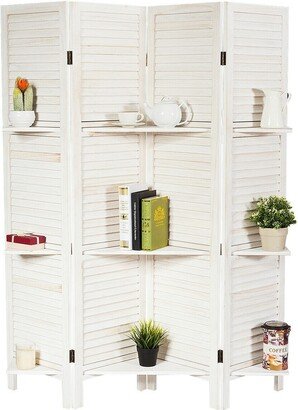 4 Panel Folding Room Divider Screen with 3 Display Shelves-White - 49