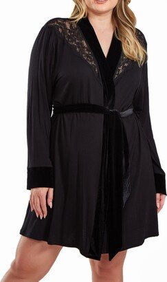 Layna Plus Size Velore and Velvet Lace Trimmed Self Tie Robe