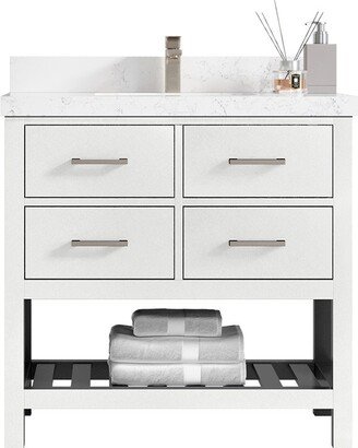 Parker 36 In. W X 22 D Single Sink Bathroom Vanity in White With Quartz Or Marble Countertop | Modern Vanity Premium Q