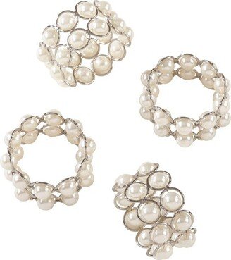 Ivory Faux Pearl Beaded Design Wedding Special Napkin Ring Set of 4 - Saro Lifestyle