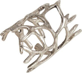 Saro Lifestyle Saro Lifestyle Metal Napkin Rings With Antlers (Set of 4), Silver,