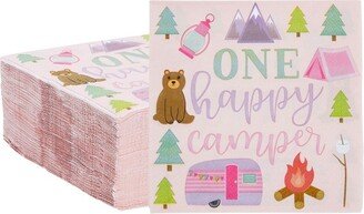 Blue Panda 100 Pack One Happy Camper Birthday Napkins for Camping Themed Party Supplies and Decor (2-ply, 6.5 In)