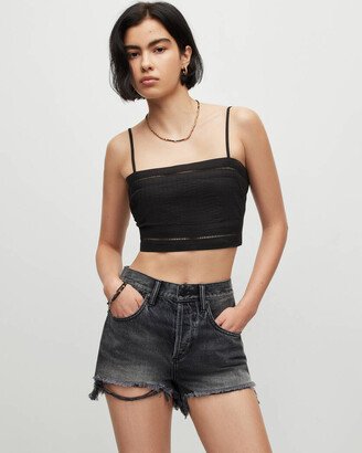 Whitley Broderie Ladder Trim Cropped Top - Black