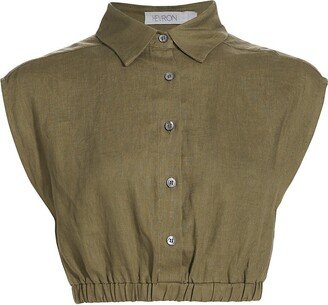 Hevron Belen Linen Button-Front Crop Top