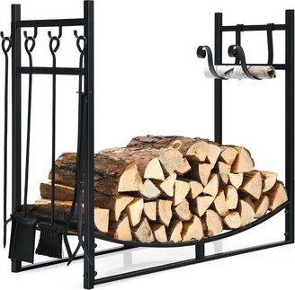 36'' Fireplace Log Rack W/ 4 Tool Set Kindling Holders for Indoor Outdoor