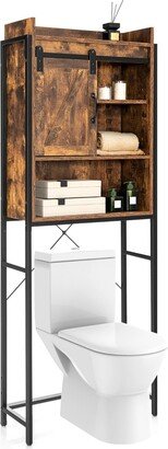 Over-The-Toilet Storage Cabinet Bathroom Organizer w/ Sliding Barn Door