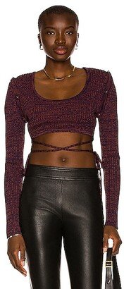 Deconstruct Long Sleeve Knit Tie Crop Top in Wine