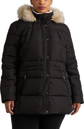 Icon Faux Fur Trim Quilted Down & Feather Fill Hooded Puffer Coat