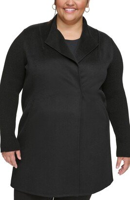 Ribbed Sleeve Wool Blend Coat