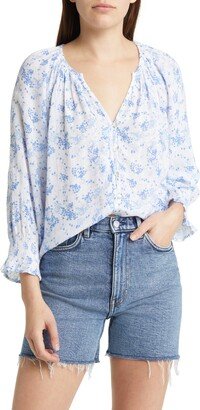 Mariah Floral Print Smocked Linen Blend Blouse