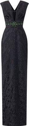 I.h.f Atelier V-Cut Neck Black Gown With Embellished Waistline