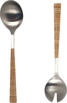 Rattan Stainless Steel 2 Piece Serving Set with Gift Box