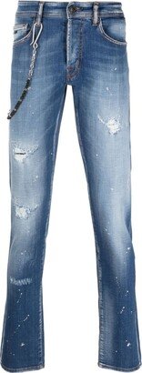 Chain-Detail Low-Rise Tapered Jeans