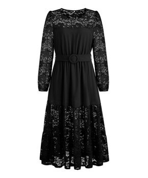 Black Lace Tiered-Ruffle Belted Maxi Dress - Women & Plus
