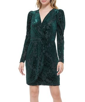 Spruce Floral Jacquard Puff Sleeve V-Neck Dress - Women