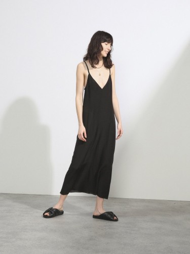 V-neck silk crepe de Chine slip dress