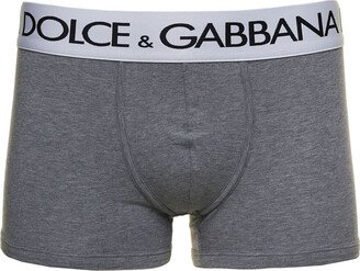 Grey Boxer Briefs With Branded Waistband In Stretch Cotton Man