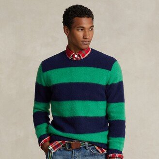 Suede-Trim Striped Wool-Cashmere Sweater