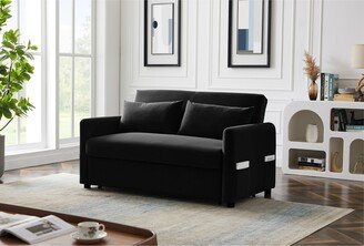 TOSWIN Loveseat Couches Chair Dutch Velvet Upholstered with Pull out Multifunctional Sofa Bed and Adjustable Backrest, Plastic Feet