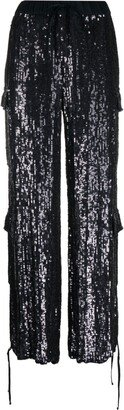 Sequinned Straight-Leg Cargo Trousers