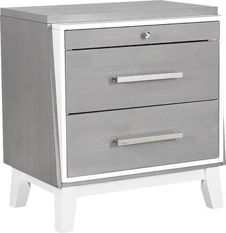 2 Drawer Wooden Nightstand with Pull Out Tray, Gray and White