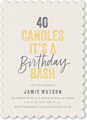 Adult Birthday Invitations: Captivating Candles Birthday Invitation, Beige, 5X7, Pearl Shimmer Cardstock, Scallop