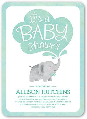 Baby Shower Invitations: Little Elephant Boy Baby Shower Invitation, Blue, Matte, Signature Smooth Cardstock, Rounded