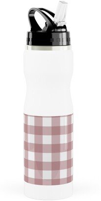 Photo Water Bottles: Gingham Check Stainless Steel Water Bottle With Straw, 25Oz, With Straw, Pink