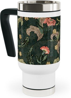 Travel Mugs: Victorian Floral - Enchanted Forest Travel Mug With Handle, 17Oz, Green