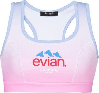 x Evian logo-print sports bra