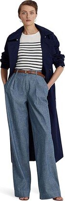 Petite Pleated Chambray Wide-Leg Pants (Beryl Blue Wash) Women's Casual Pants