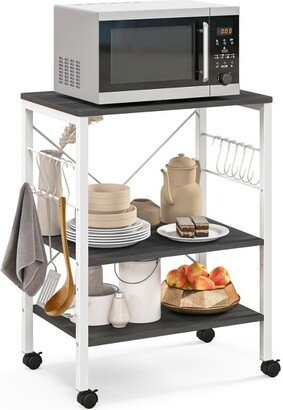 3-Tier Kitchen Baker's Rack Microwave Oven Storage Cart w/ Hooks Brown