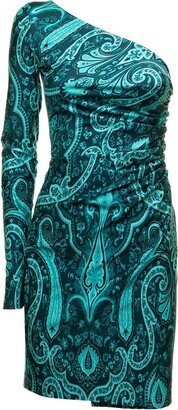 Paisley-Printed One-Shoulder Asymmetric Mini Dresses