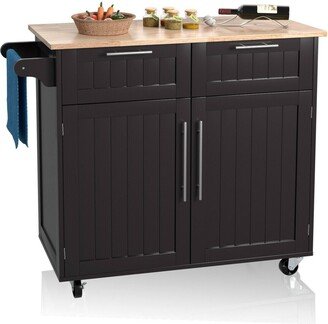 Rolling Kitchen Cart Island Heavy Duty Storage Brown Trolley - See Details