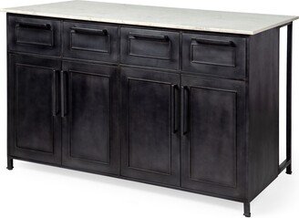 Fieri White Marble Top w/Black Solid Iron Frame Kitchen Island - 58W x 32D x 37H