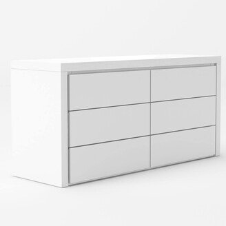 Cid Kinza 62 Inch Dresser, 6 Gliding Drawers, High Gloss Finish, White