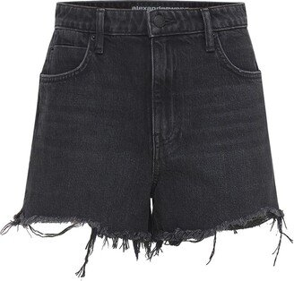 Cotton denim shorts w/ raw cut hem