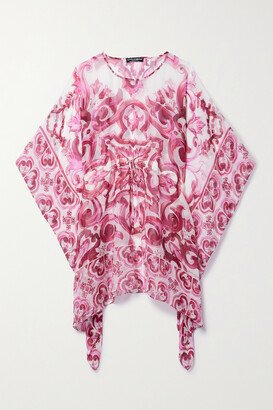 Asymmetric Printed Silk-chiffon Kaftan - Pink